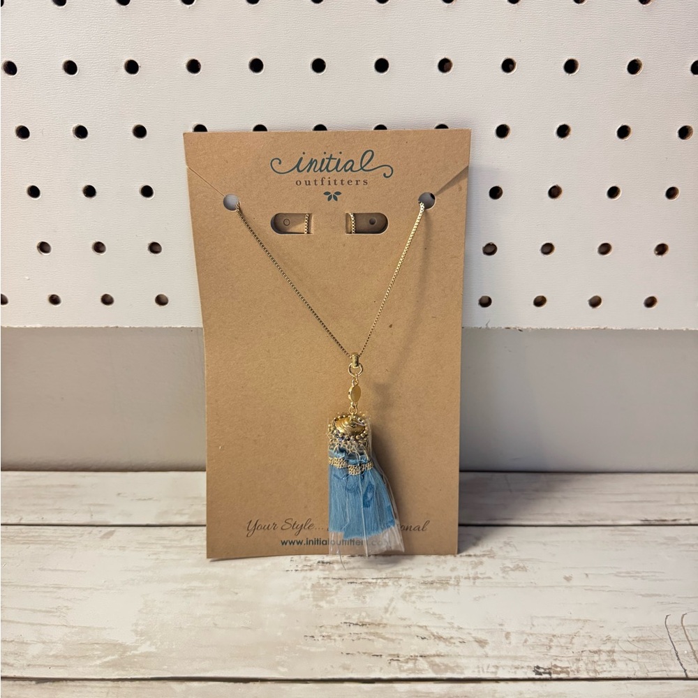 Initial Outfitters blue tassel necklace